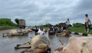 computer baba dharna on road