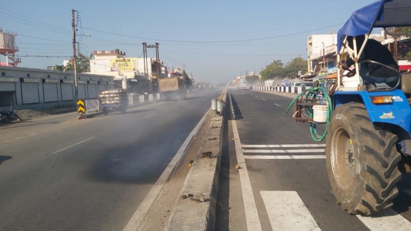 gangajal sprinkled on four lane road