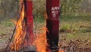 burn naxalites wooden memorial