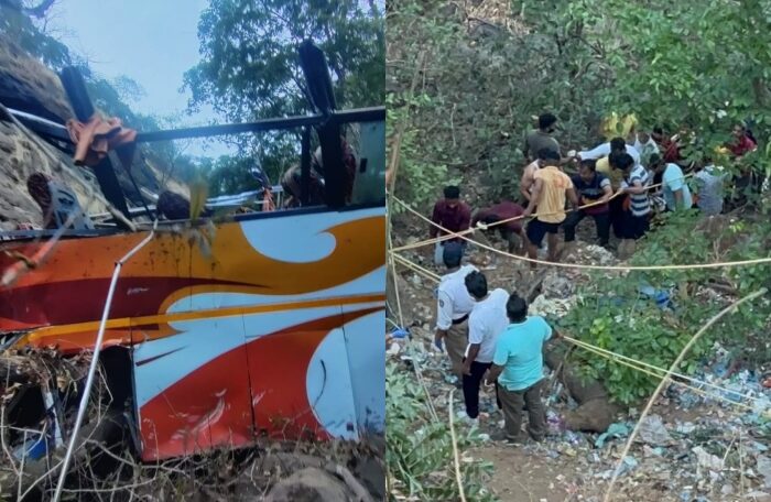 maharashtra bus fell in gorge